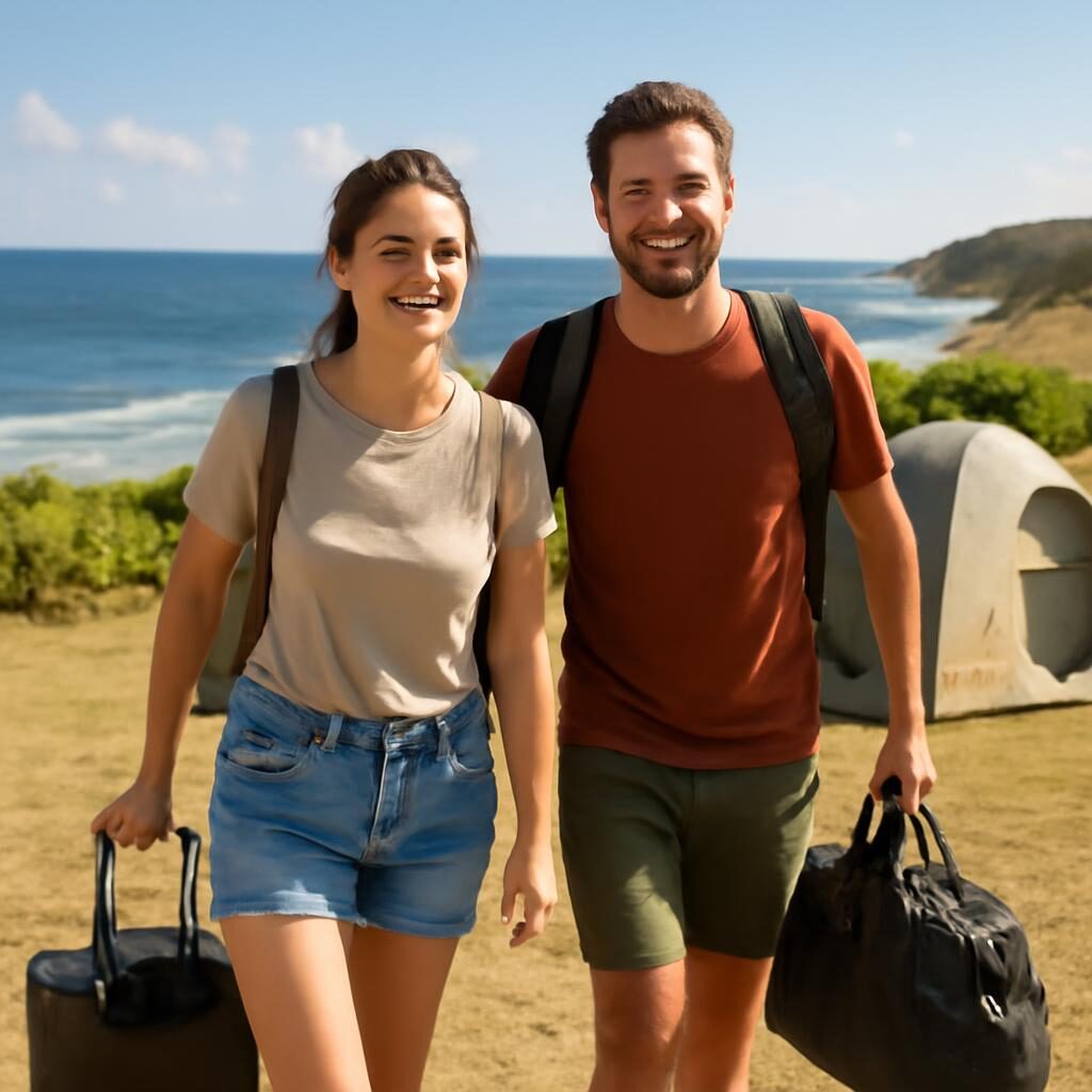 Famille arrivant sereinement au camping après avoir géré leur réservation