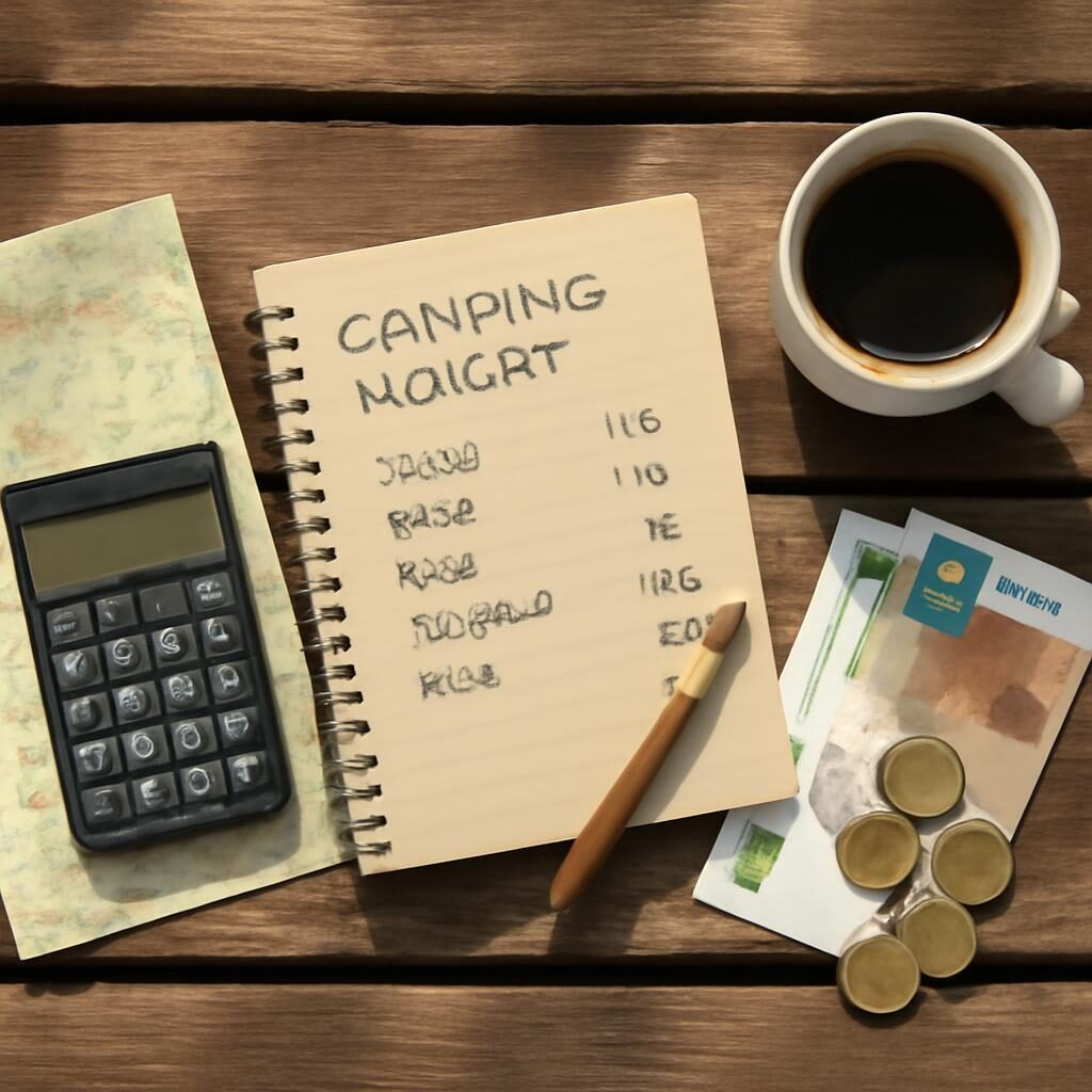 Feuille de calcul budget camping avec calculatrice et billets