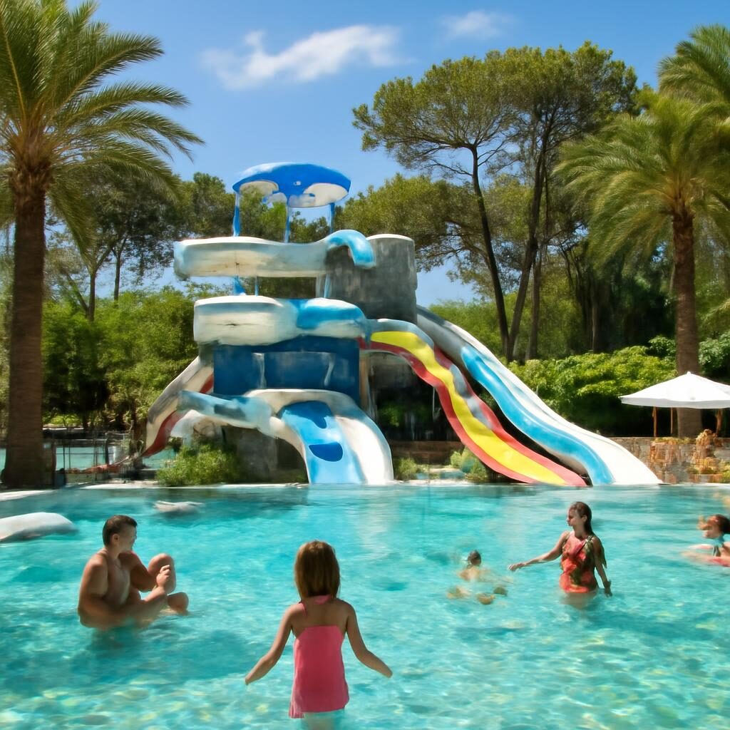 Parc aquatique camping 5 etoiles France avec toboggans et piscine