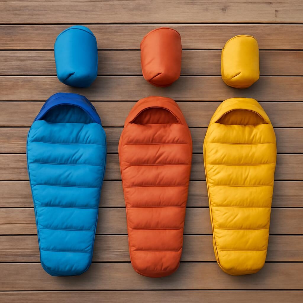 Trois sacs de couchage d'été avec sacs de compression pour camping