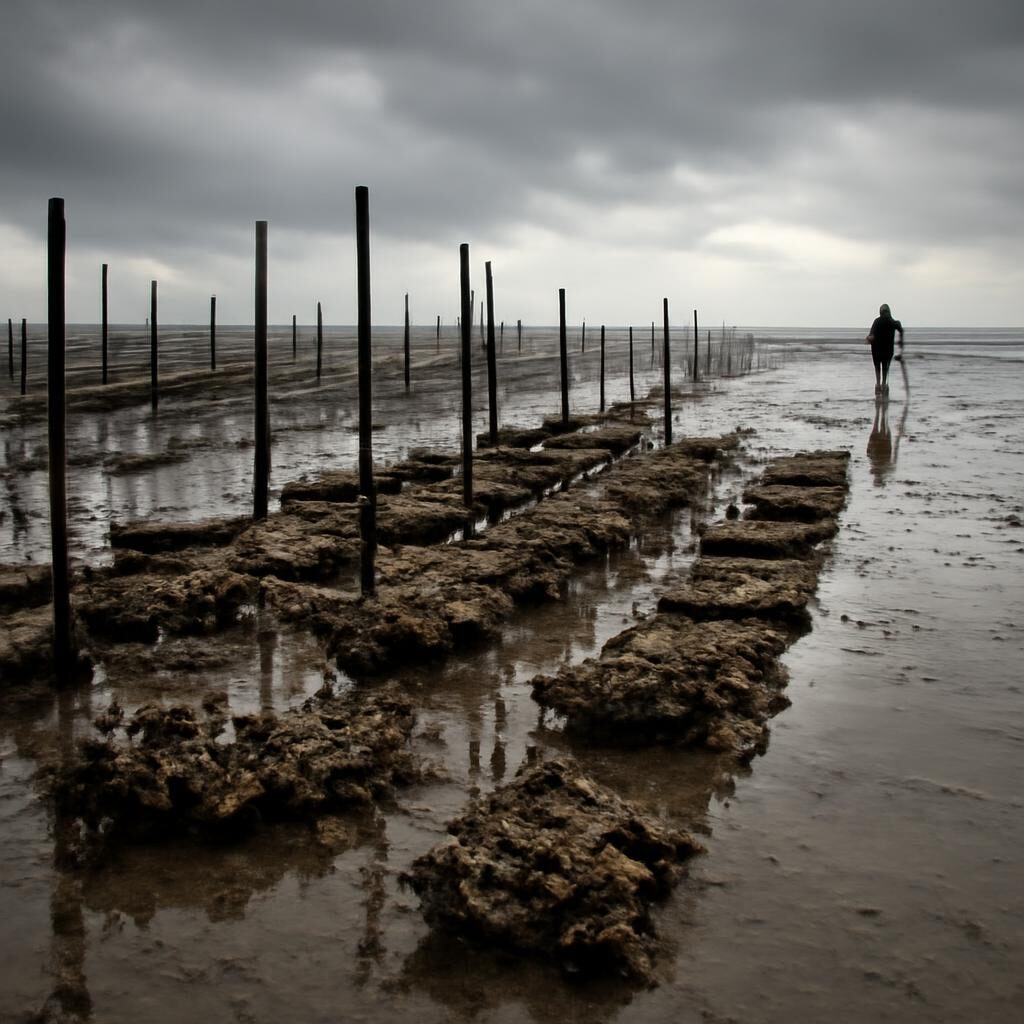 Parcs à huîtres à marée basse dans le bassin de Marennes-Oléron