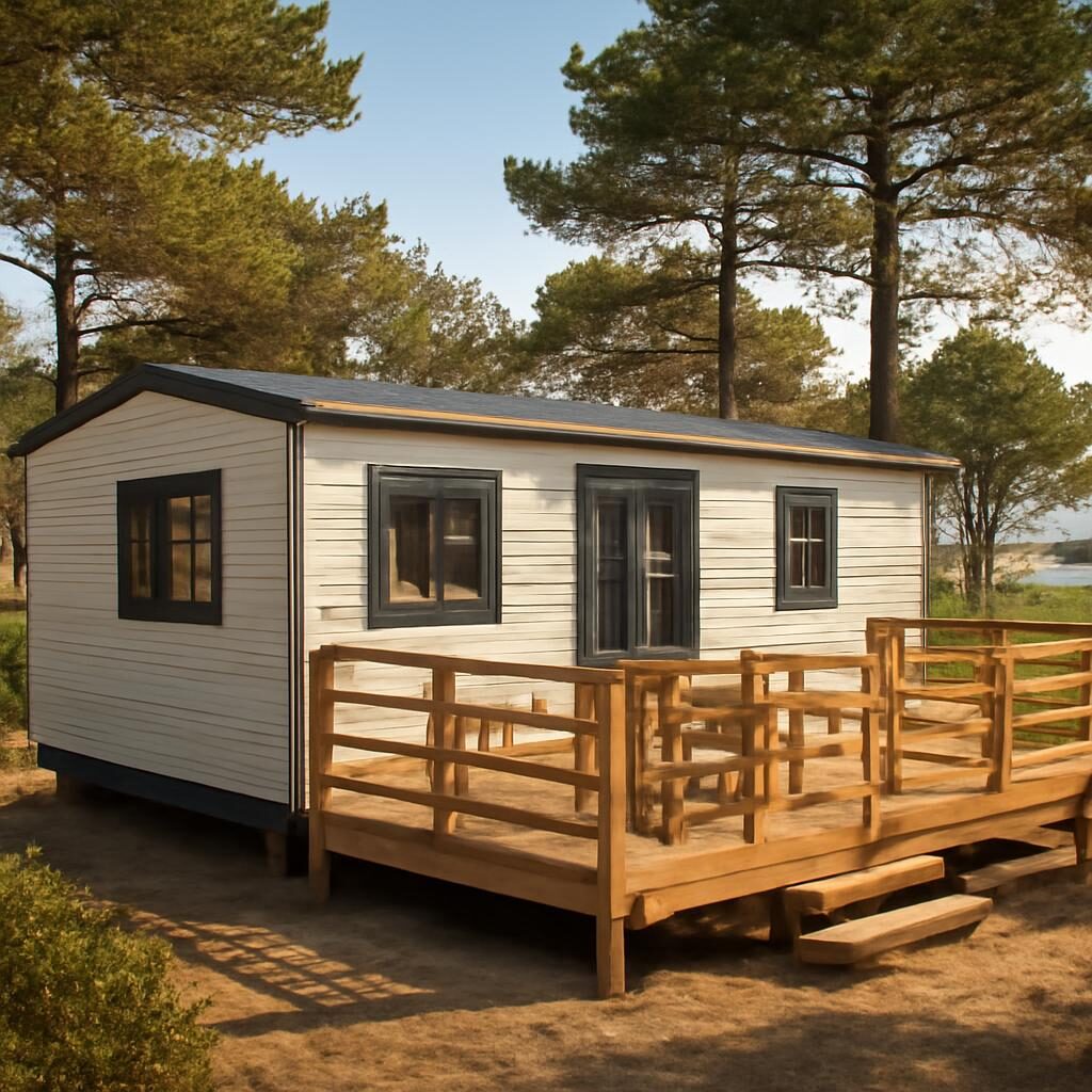 Mobil-home moderne avec terrasse bois camping francais