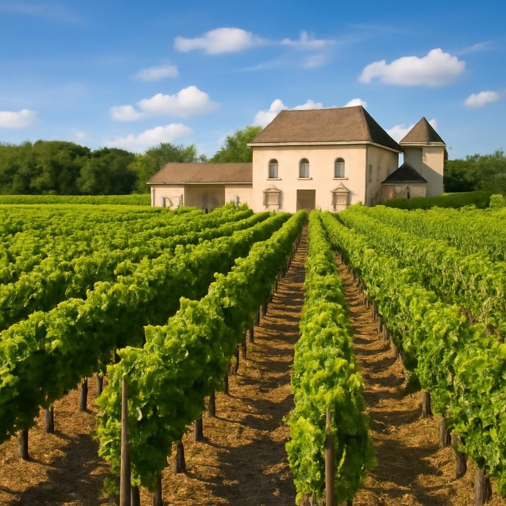 Vignoble de Muscadet en Loire-Atlantique avec rangées de vignes en été