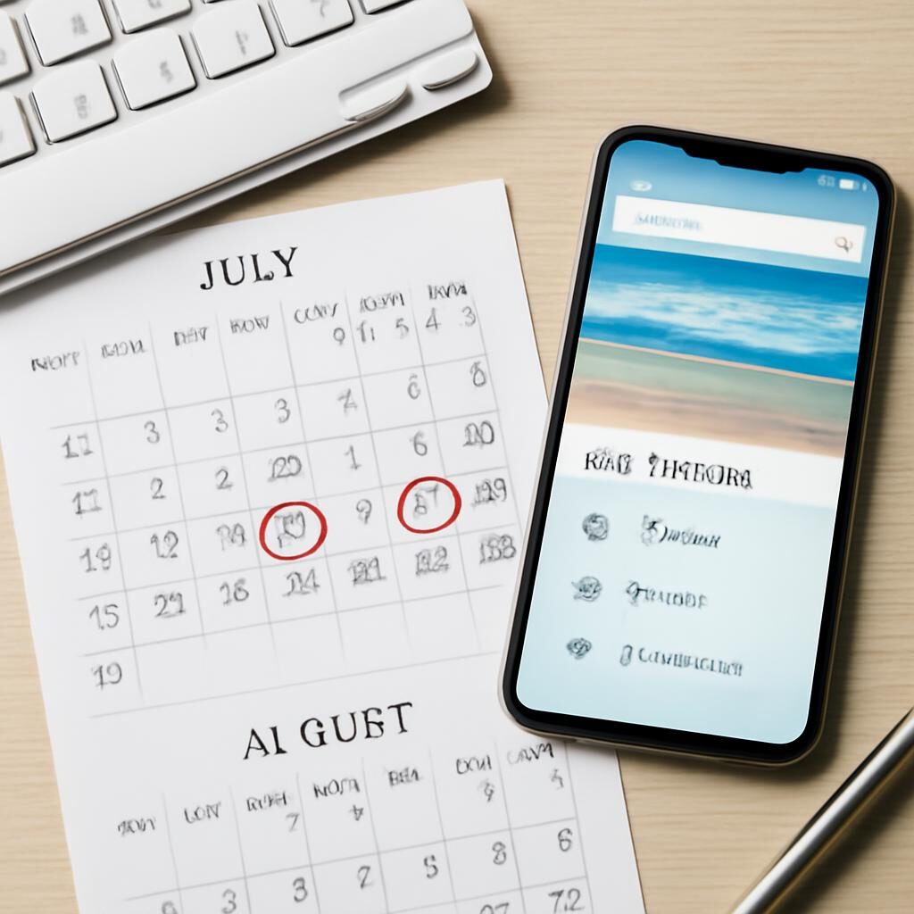 Calendrier avec dates d'été et application de réservation camping