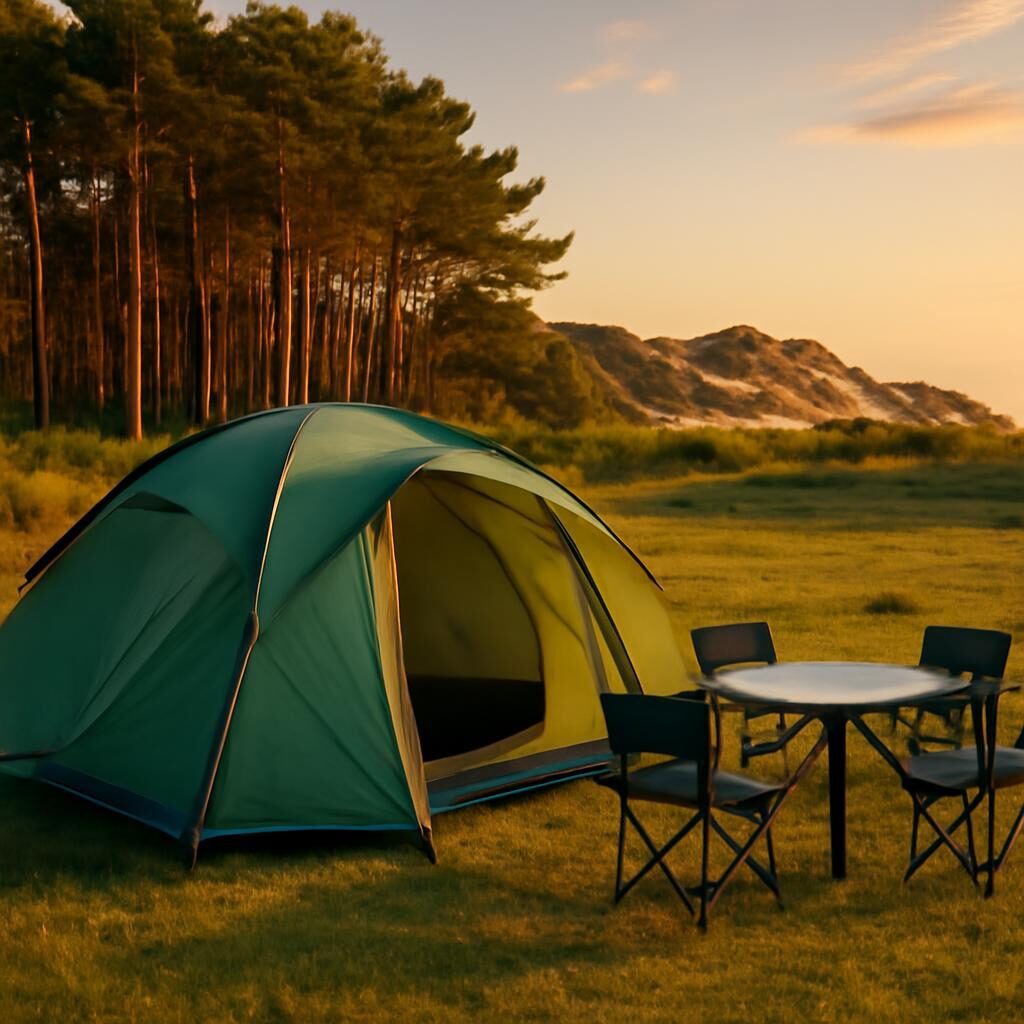 Grande tente familiale montée sur un camping de la côte atlantique