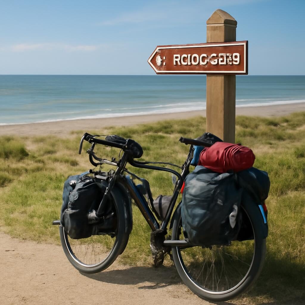 Vélo de voyage avec sacoches sur la piste cyclable Vélodyssée