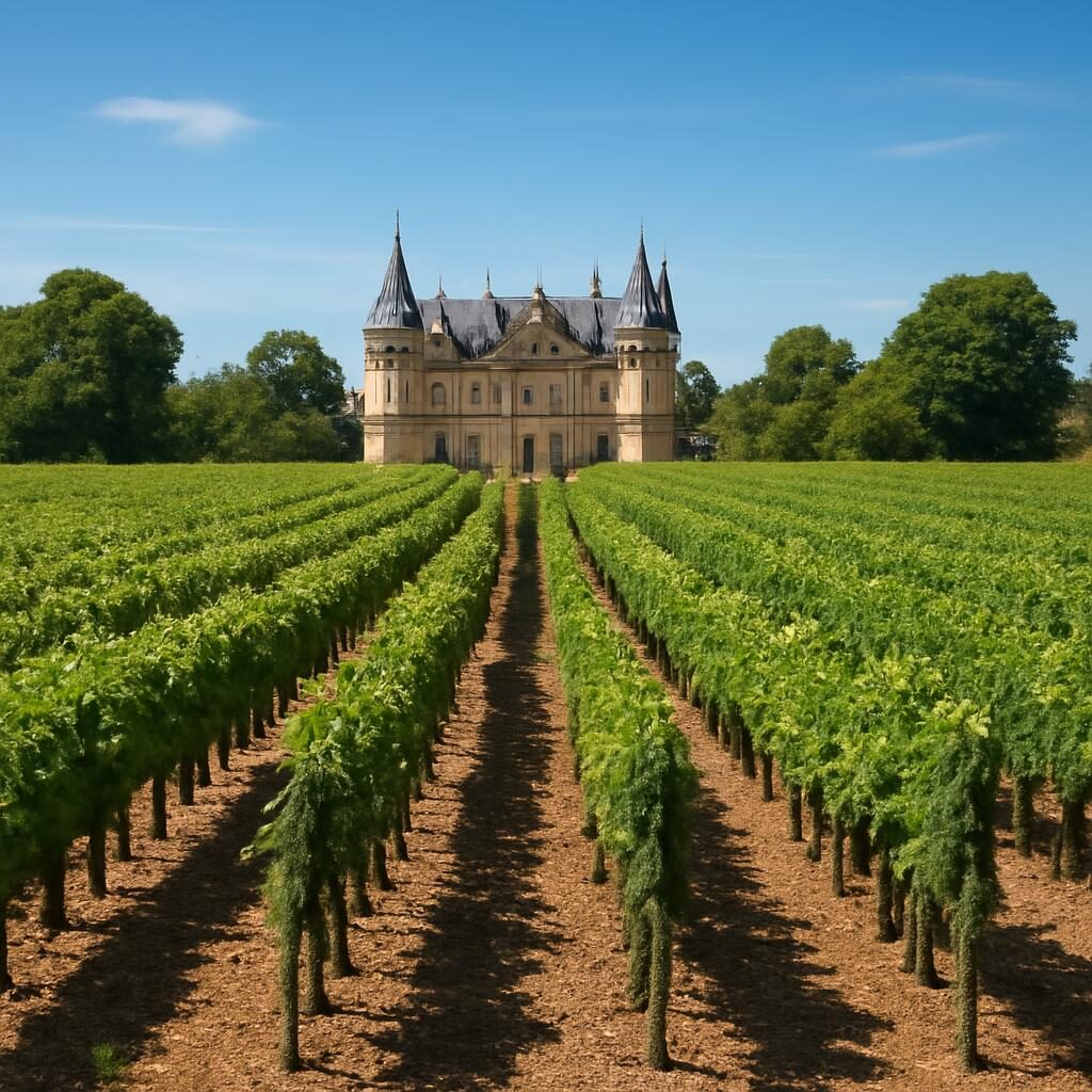 Vignobles du medoc et chateau au soleil