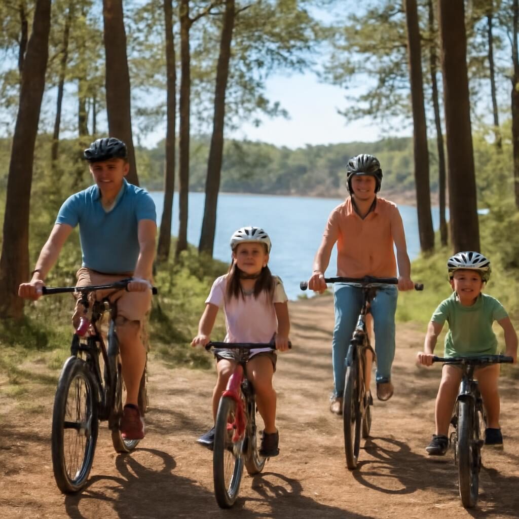 Famille a velo sur piste cyclable du Medoc