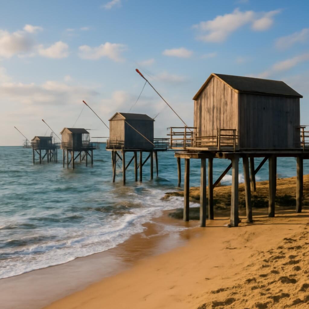 Carrelets traditionnels de pêche en Charente-Maritime