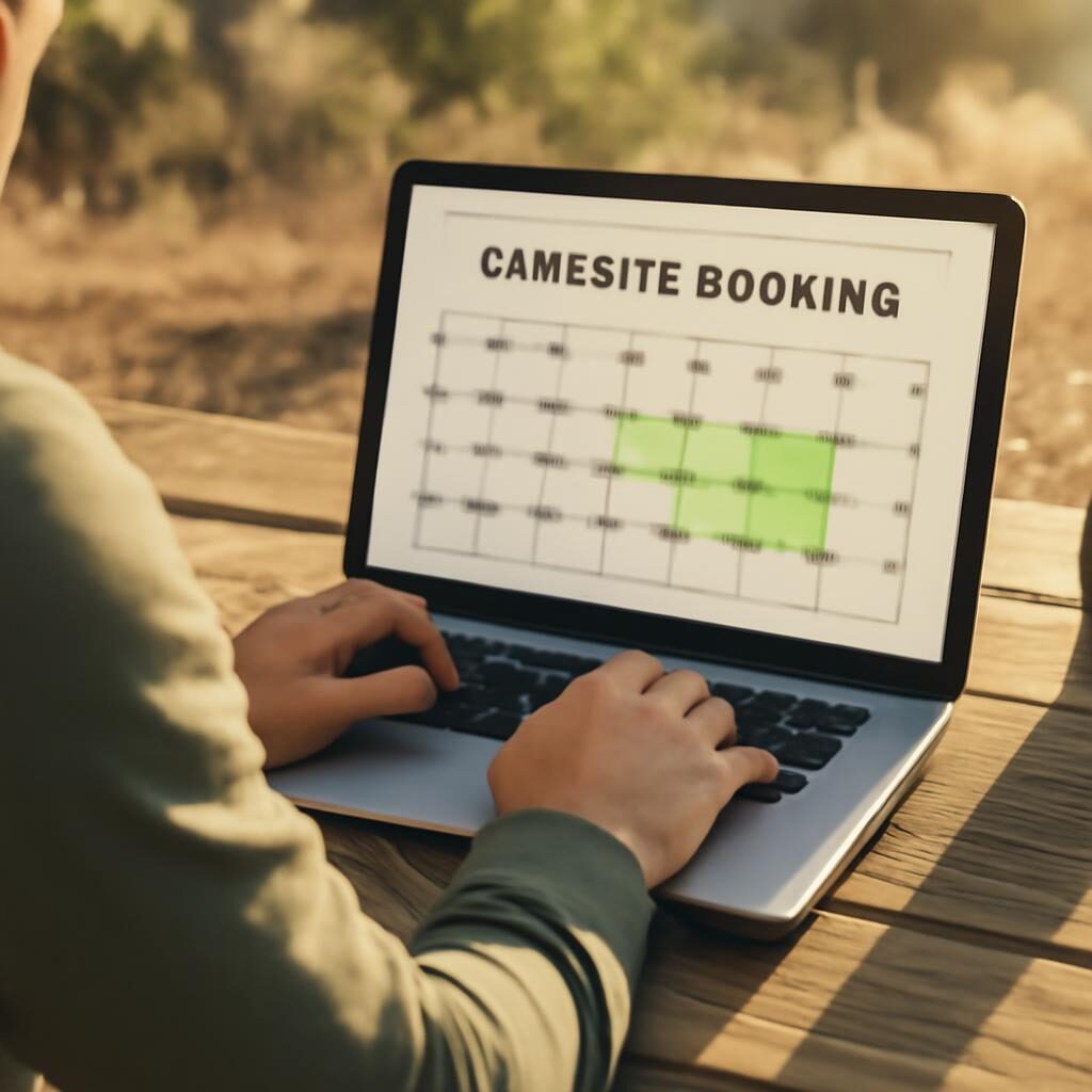 Personne planifiant ses vacances camping sur ordinateur calendrier de réservation