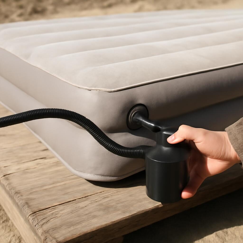 Gonflage d'un matelas double avec pompe électrique camping