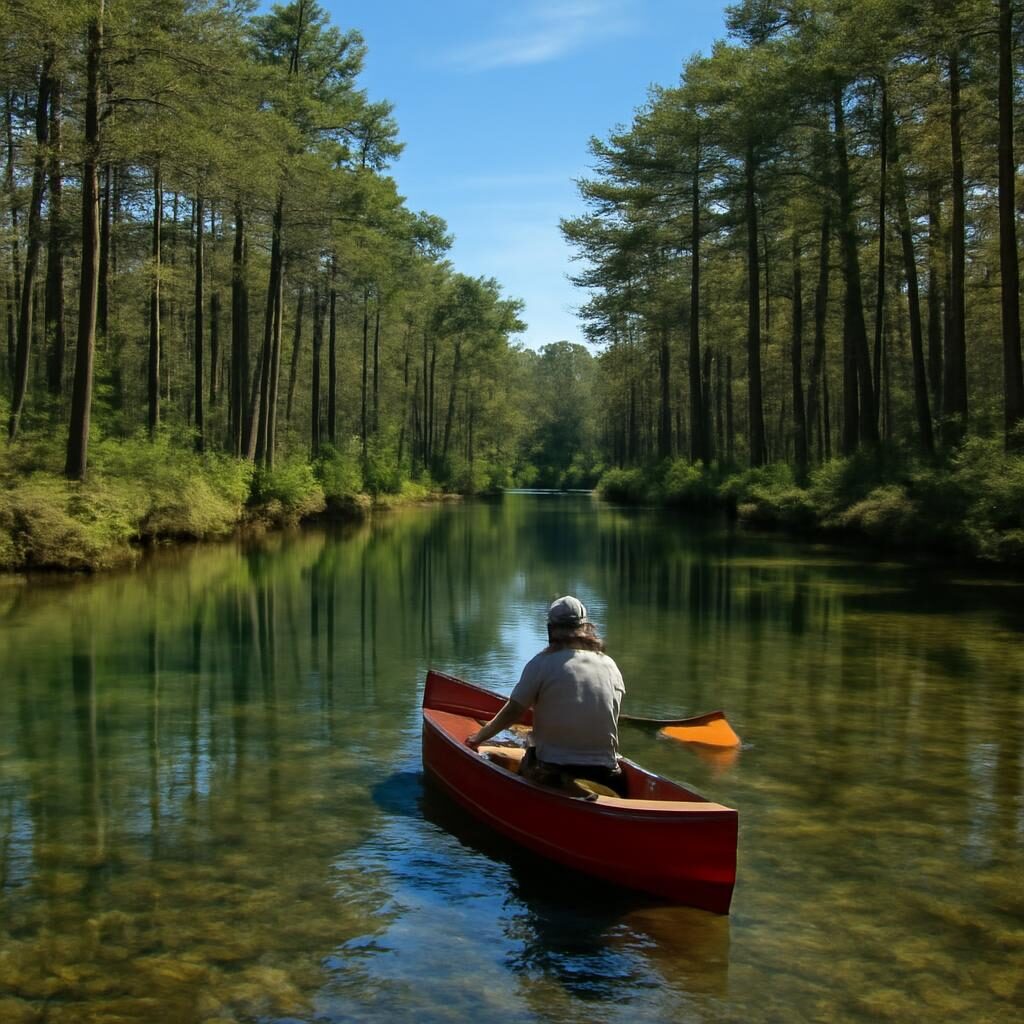 Canoë sur la Leyre rivière Landes de Gascogne forêt de pins été