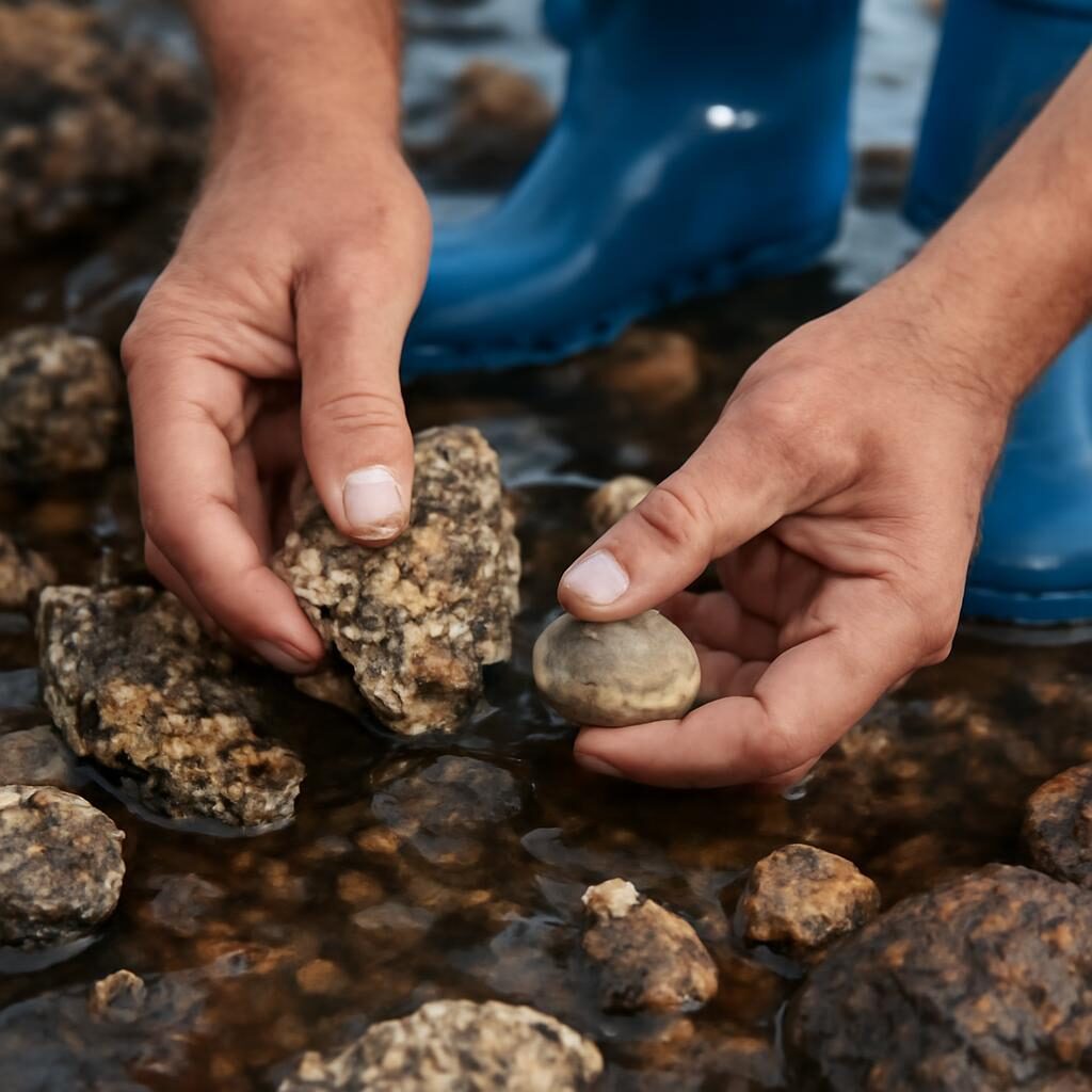 Mains récoltant des coquillages dans une mare de marée
